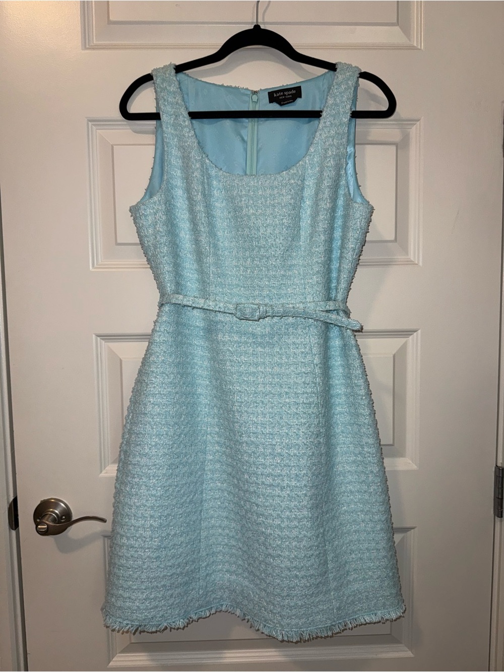 Kate Spade Pale Blue Tweed Belted Sleeveless Dress